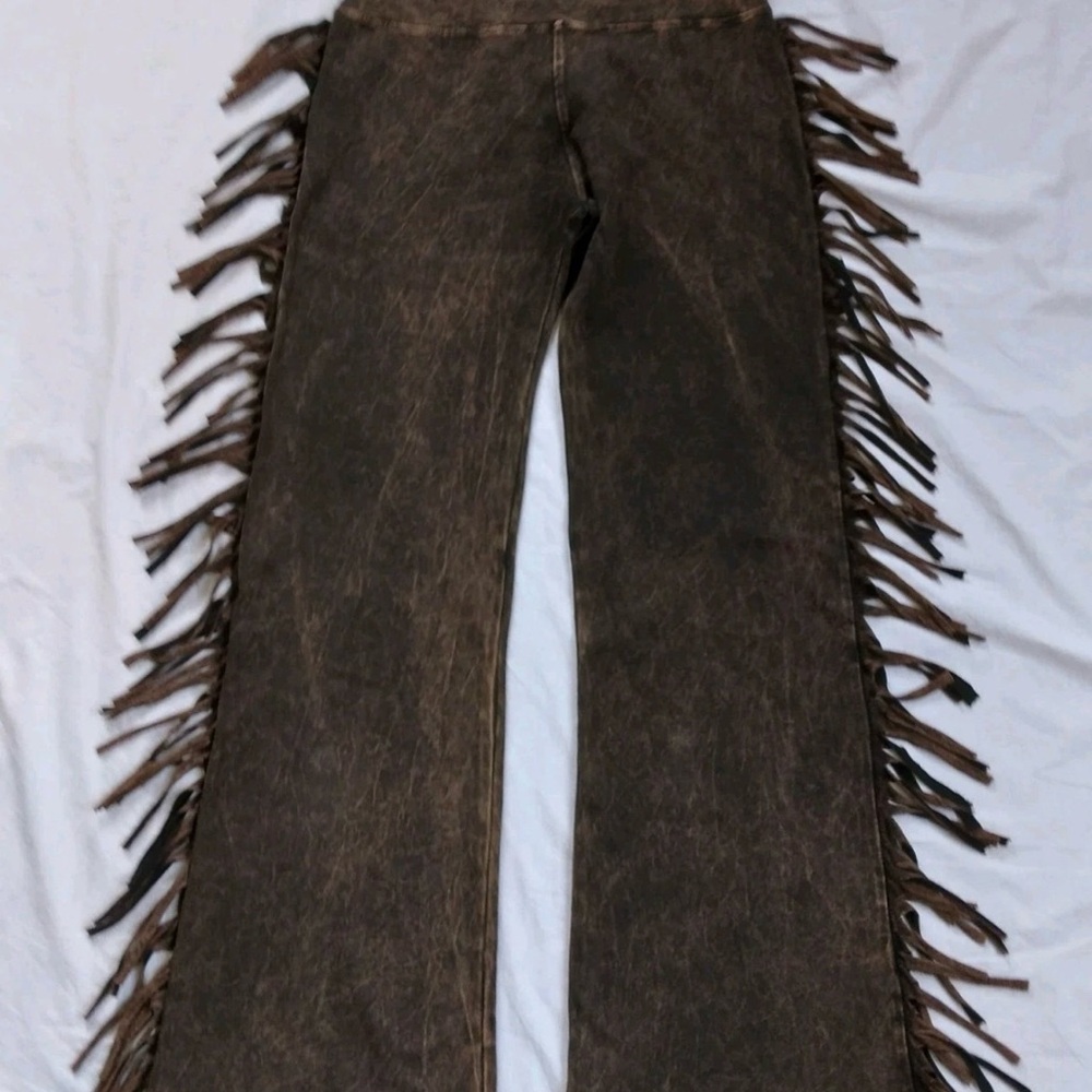 NWT T Party Women's Acid Brown Fringe Flare leggings